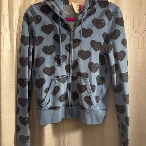 Pink Victoria Secret Blue With Black Hearts With Dogs In Them Y2K Sweatshirt